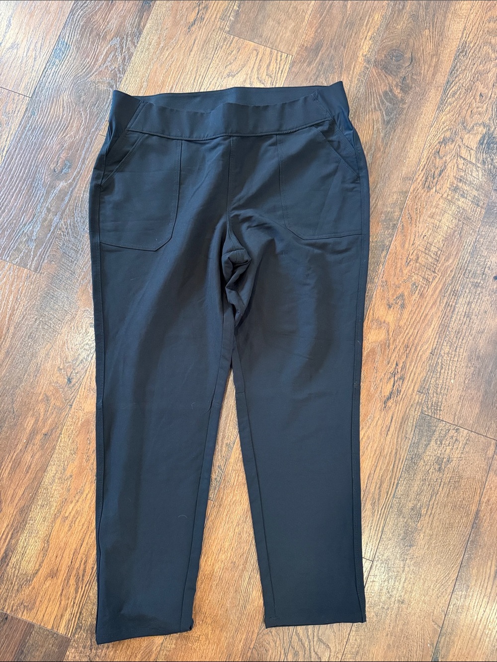 Weatherproof Black Pull-On Straight Ankle Pants with Front Pockets